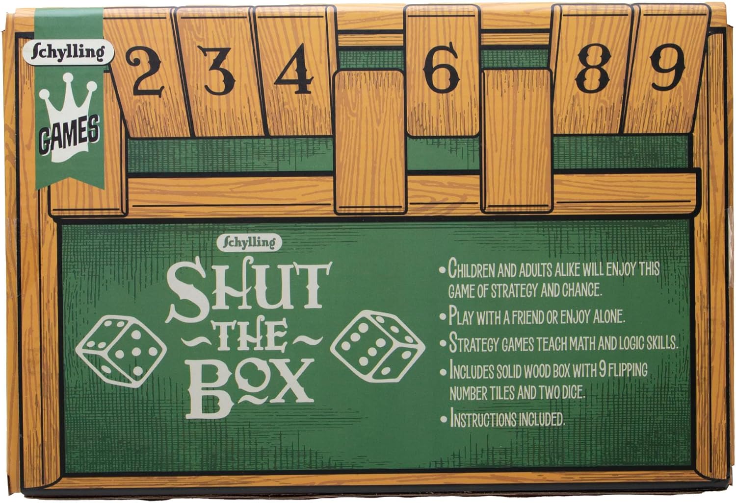 Schylling Shut the Box - Family Game of Strategy and Chance - Includes Collectible Wooden Game Box. Felt Bottom. Rounded Dice. and Detailed Instructions - Ages 6 and Up - Image 5