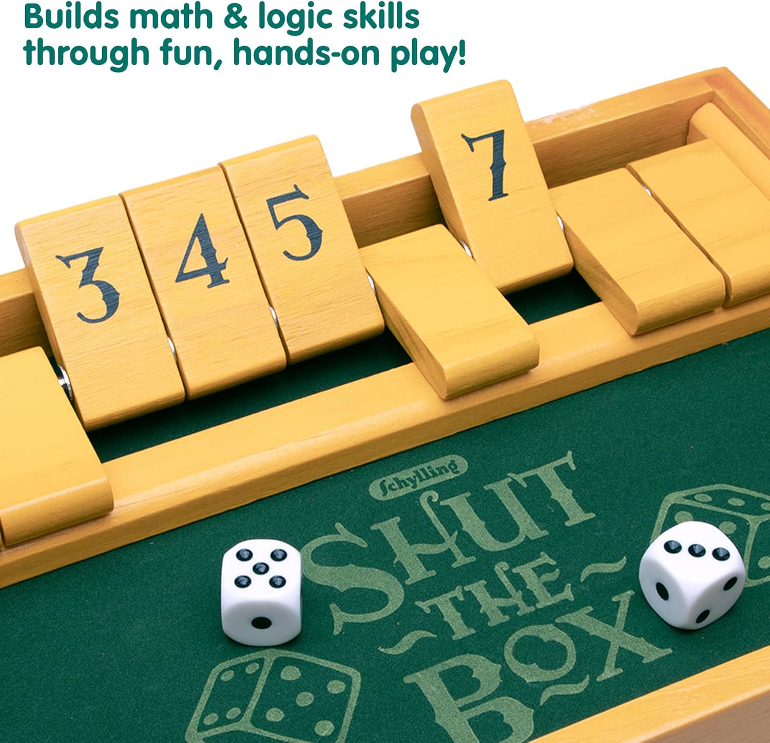 Schylling Shut the Box - Family Game of Strategy and Chance - Includes Collectible Wooden Game Box. Felt Bottom. Rounded Dice. and Detailed Instructions - Ages 6 and Up - Image 3